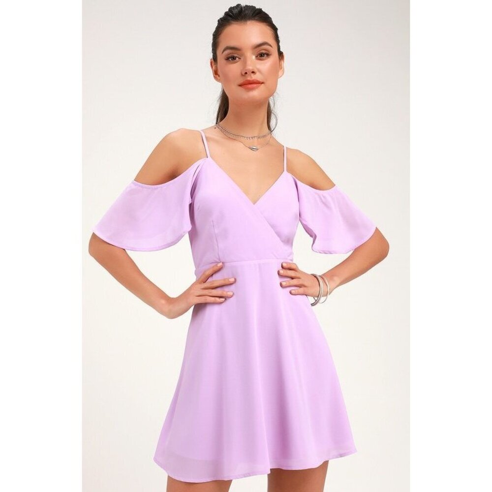 Lulus Candlelight Bistro Lavender Off-the-shoulder Skater Dress Purple - Size S